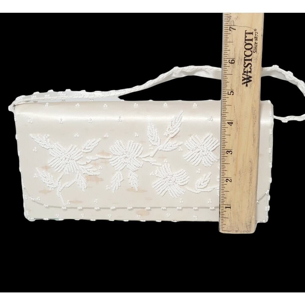 VINTAGE EMSON IVORY BEADED CLUTCH PURSE WITH HANDLE MADE ON HONG KONG READ - Picture 9 of 10